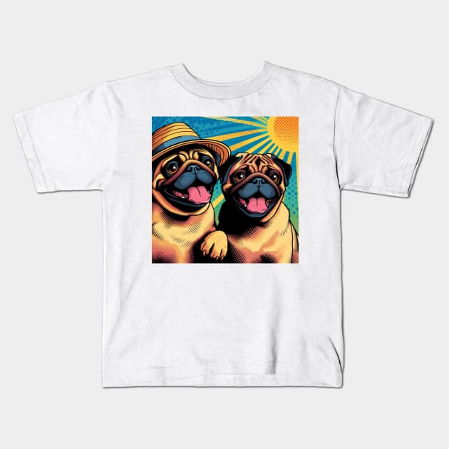 Summer Pugs Kids T-Shirt by allaboutpugdogs 